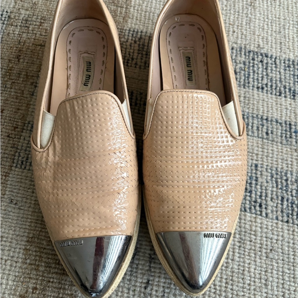 Miu Miu Nude and Silver Loafers